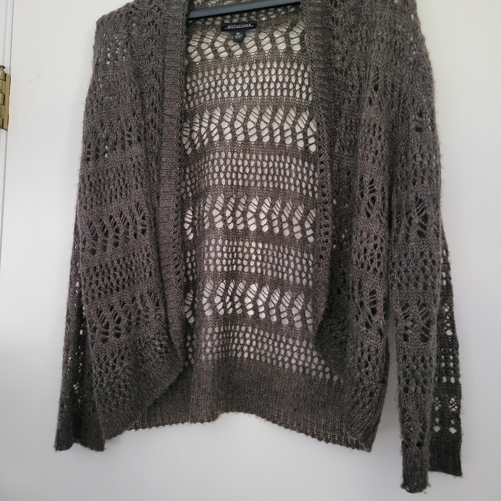 Brown, lightweight, open weave sweater.